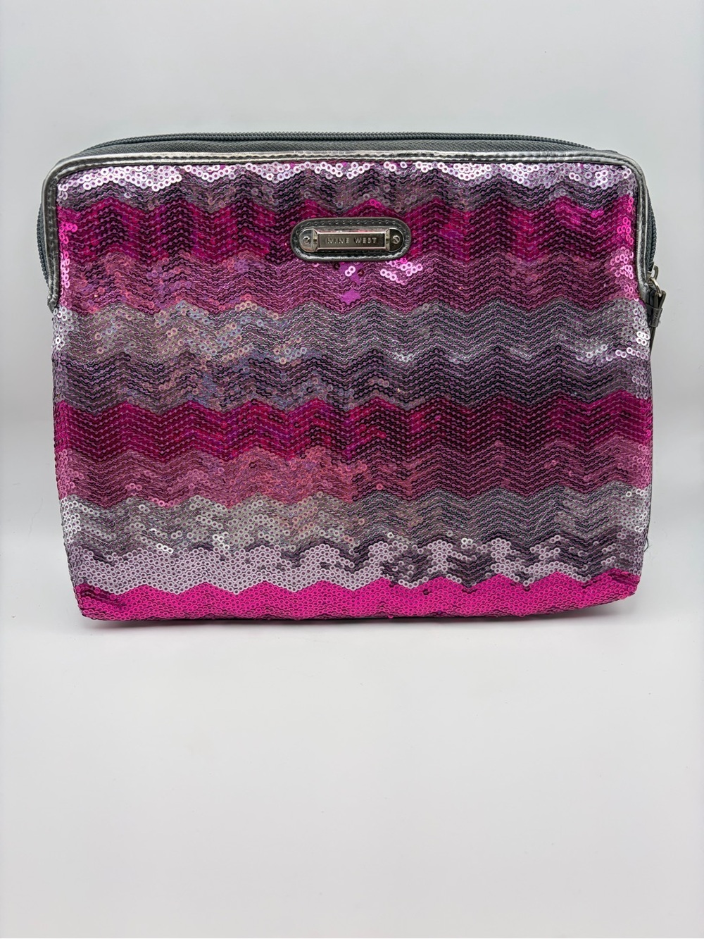 Nine West Pink and Silver Sequin Chevron tablet Bag #1304